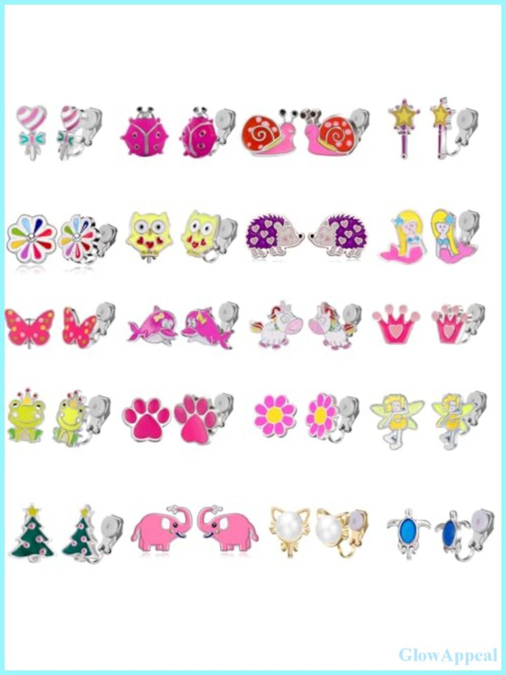 20 Pairs Clip on Earrings Set - Cute Animal Designs Non-Pierced Clip-On